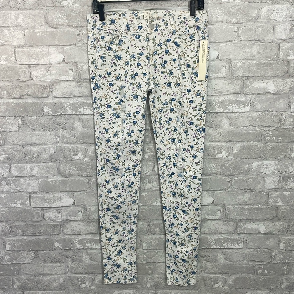 Love Fire Distressed Floral Skinny Jeans